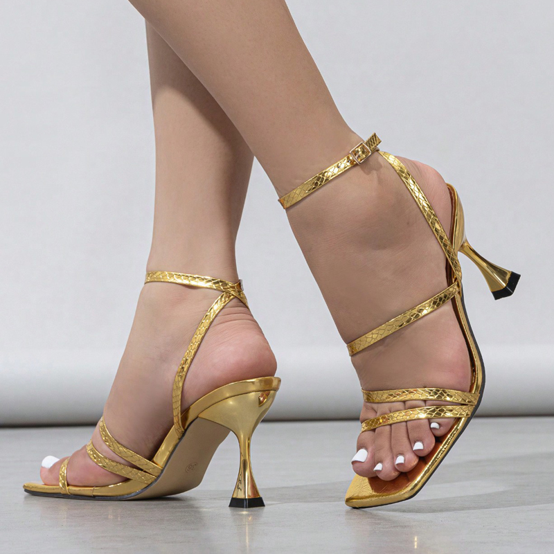 Sexy Snake Print Leather Ankle - Sandal Strappy Heeled recension och pris