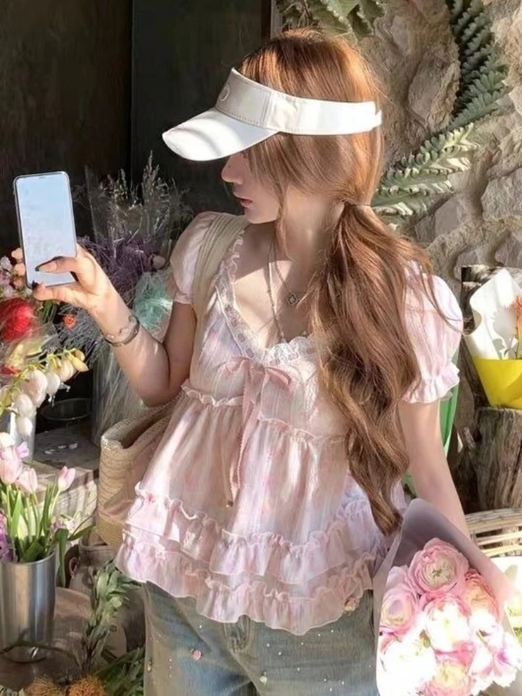 Summer New France Pink Floral  - Blouse Off Shoulder recension och pris
