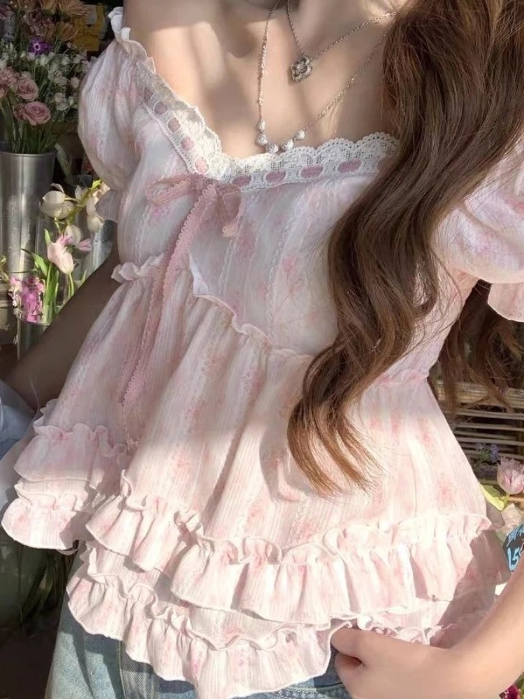 Summer New France Pink Floral  - Blouse Off Shoulder recension och pris
