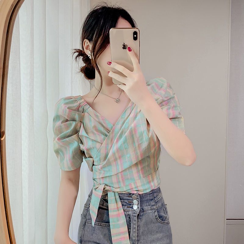 Parisian Plaid Short Sleeve Cr - Blouse Off Shoulder recension och pris