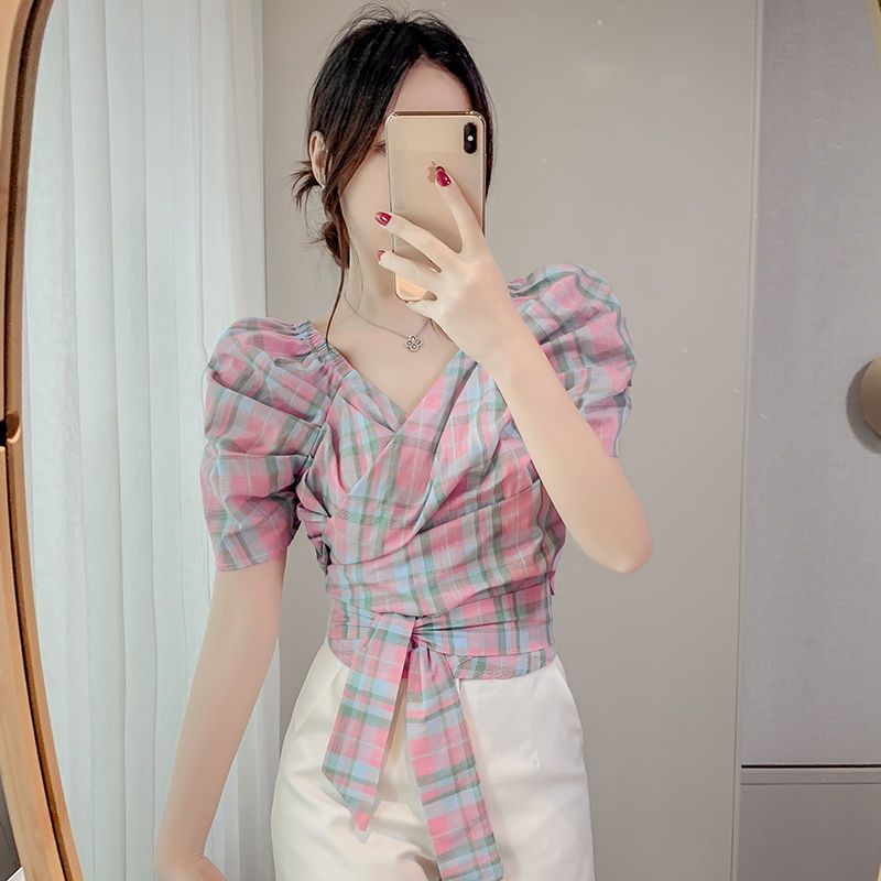 Parisian Plaid Short Sleeve Cr - Blouse Off Shoulder recension och pris