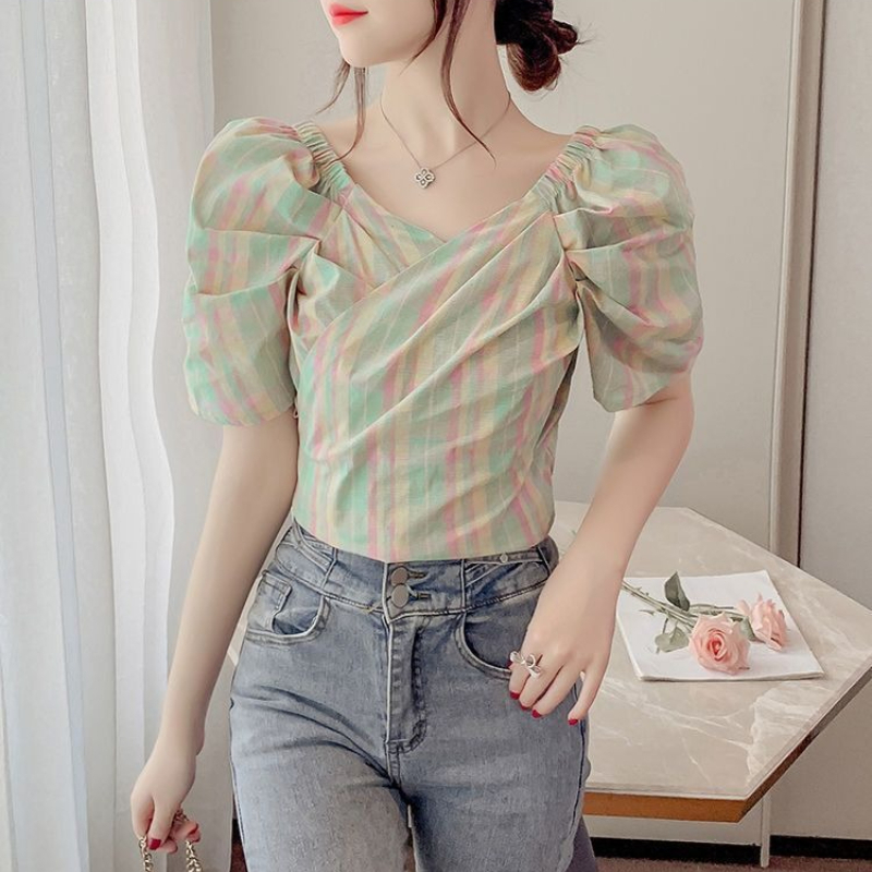 Parisian Plaid Short Sleeve Cr - Blouse Off Shoulder recension och pris